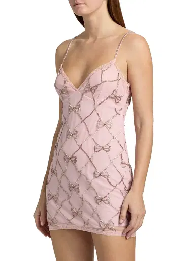 LoveShackFancy Women's Shella Beaded Bow Minidress - Sweetheart Pink - Size 10 | Thumbnail 4