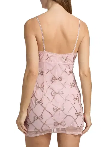 LoveShackFancy Women's Shella Beaded Bow Minidress - Sweetheart Pink - Size 10 | Thumbnail 5