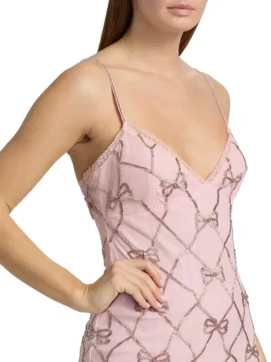 LoveShackFancy Women's Shella Beaded Bow Minidress - Sweetheart Pink - Size 10 | Thumbnail 6