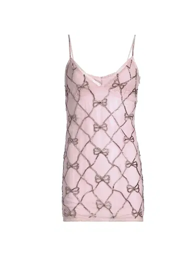 LoveShackFancy Women's Shella Beaded Bow Minidress - Sweetheart Pink - Size 10 | Thumbnail 1
