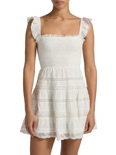 LoveShackFancy Women's Colbera Smocked Cotton A-Line Minidress - White - Size XL | Thumbnail 3