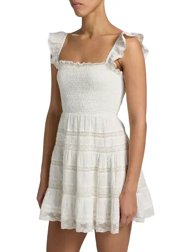 LoveShackFancy Women's Colbera Smocked Cotton A-Line Minidress - White - Size XL | Thumbnail 4