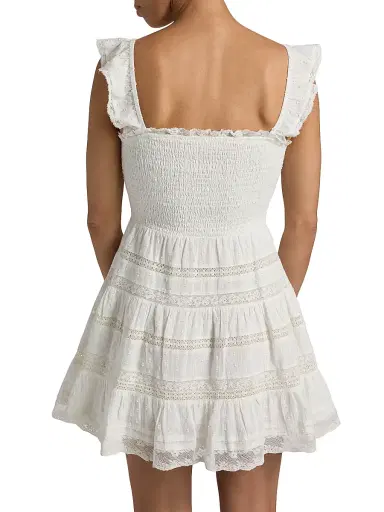 LoveShackFancy Women's Colbera Smocked Cotton A-Line Minidress - White - Size XL | Thumbnail 5