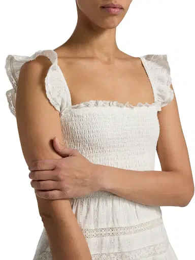 LoveShackFancy Women's Colbera Smocked Cotton A-Line Minidress - White - Size XL | Thumbnail 6
