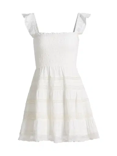 LoveShackFancy Women's Colbera Smocked Cotton A-Line Minidress - White - Size XL | Thumbnail 1
