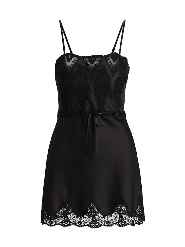 LoveShackFancy Women's Sanna Lace-Trimmed Satin Minidress - Black