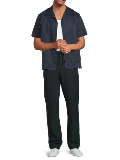 Vince Men's Eyelet Striped Linen Shirt - Coastal | Thumbnail 2 Vince Men's Eyelet Striped Linen Shirt - Coastal | Thumbnail 2