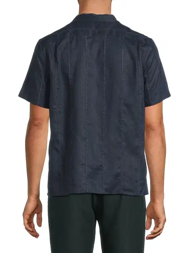 Vince Men's Eyelet Striped Linen Shirt - Coastal | Thumbnail 5 Vince Men's Eyelet Striped Linen Shirt - Coastal | Thumbnail 5