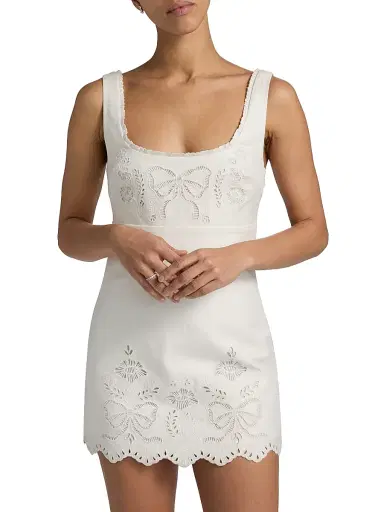 LoveShackFancy Women's Fable Linen-Cotton Sheath Minidress - Moon Beam - Size 14 | Thumbnail 3
