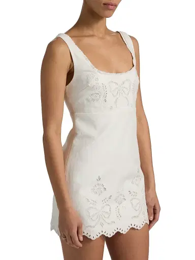 LoveShackFancy Women's Fable Linen-Cotton Sheath Minidress - Moon Beam - Size 14 | Thumbnail 4