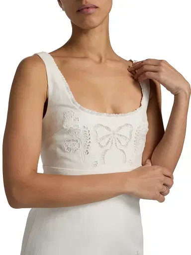 LoveShackFancy Women's Fable Linen-Cotton Sheath Minidress - Moon Beam - Size 14 | Thumbnail 6