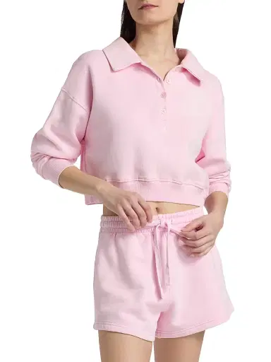 LoveShackFancy Women's Menzelle Fit Club Crop Polo Sweater - Peony Macaron - Size Large | Thumbnail 3 LoveShackFancy Women's Menzelle Fit Club Crop Polo Sweater - Peony Macaron - Size Large | Thumbnail 3