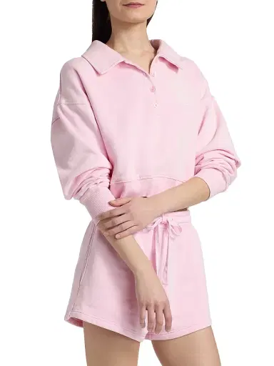 LoveShackFancy Women's Menzelle Fit Club Crop Polo Sweater - Peony Macaron - Size Large | Thumbnail 4 LoveShackFancy Women's Menzelle Fit Club Crop Polo Sweater - Peony Macaron - Size Large | Thumbnail 4