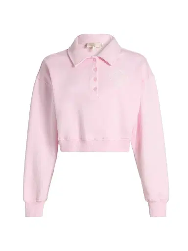 LoveShackFancy Women's Menzelle Fit Club Crop Polo Sweater - Peony Macaron - Size Large | Thumbnail 1 LoveShackFancy Women's Menzelle Fit Club Crop Polo Sweater - Peony Macaron - Size Large | Thumbnail 1