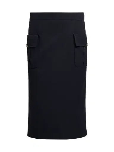 Alexander McQueen Women's Grained Wool Pencil Skirt - Midnight Blue - Size 10 | Thumbnail 1 Alexander McQueen Women's Grained Wool Pencil Skirt - Midnight Blue - Size 10 | Thumbnail 1