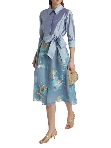 Teri Jon by Rickie Freeman Women's Floral Organza Tie-Waist Cocktail Shirtdress - Periwinkle Multi - Size 14 | Thumbnail 2 Teri Jon by Rickie Freeman Women's Floral Organza Tie-Waist Cocktail Shirtdress - Periwinkle Multi - Size 14 | Thumbnail 2