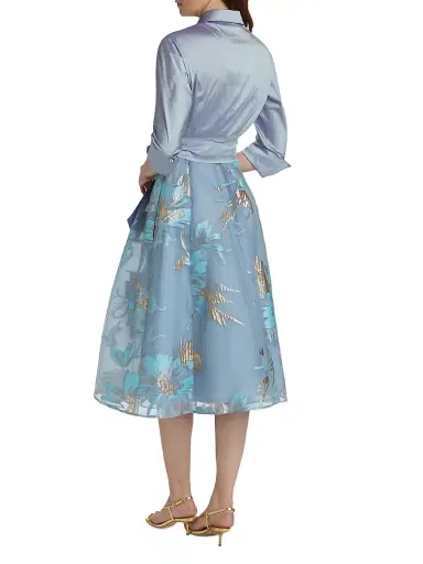 Teri Jon by Rickie Freeman Women's Floral Organza Tie-Waist Cocktail Shirtdress - Periwinkle Multi - Size 14 | Thumbnail 5 Teri Jon by Rickie Freeman Women's Floral Organza Tie-Waist Cocktail Shirtdress - Periwinkle Multi - Size 14 | Thumbnail 5