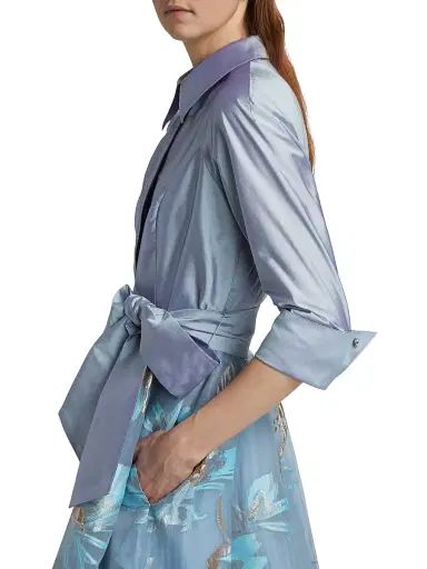 Teri Jon by Rickie Freeman Women's Floral Organza Tie-Waist Cocktail Shirtdress - Periwinkle Multi - Size 14 | Thumbnail 6 Teri Jon by Rickie Freeman Women's Floral Organza Tie-Waist Cocktail Shirtdress - Periwinkle Multi - Size 14 | Thumbnail 6