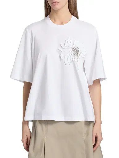 3.1 Phillip Lim Women's Trapeze Floral Appliqué Cotton T-Shirt - White | Thumbnail 3