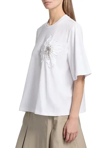 3.1 Phillip Lim Women's Trapeze Floral Appliqué Cotton T-Shirt - White | Thumbnail 4