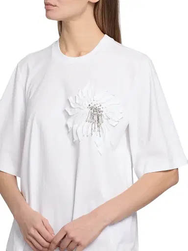 3.1 Phillip Lim Women's Trapeze Floral Appliqué Cotton T-Shirt - White | Thumbnail 6