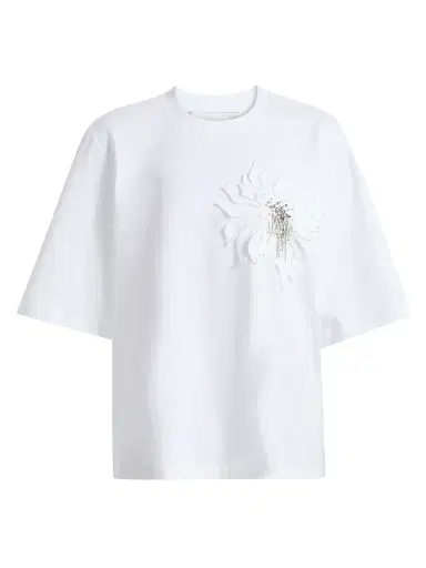 3.1 Phillip Lim Women's Trapeze Floral Appliqué Cotton T-Shirt - White | Thumbnail 1