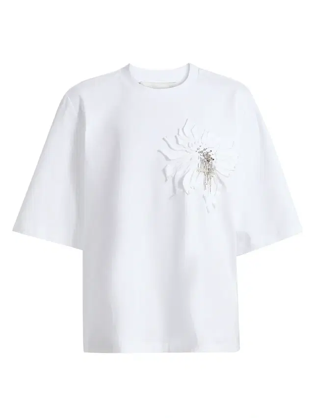 Women's Trapeze Floral Appliqué Cotton T-Shirt - White