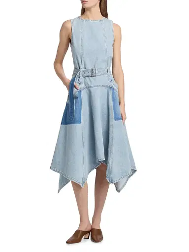 3.1 Phillip Lim Women's Ghost Patch Belted Denim Midi-Dress - Light Blue | Thumbnail 3