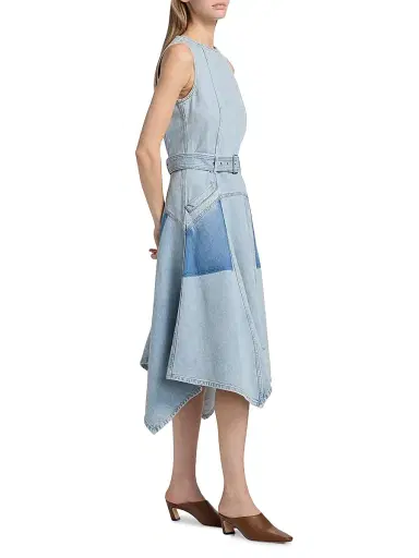 3.1 Phillip Lim Women's Ghost Patch Belted Denim Midi-Dress - Light Blue | Thumbnail 4