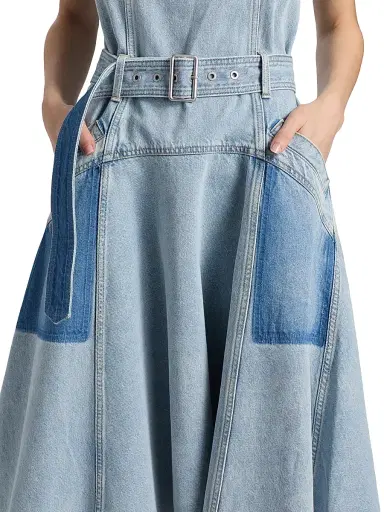 3.1 Phillip Lim Women's Ghost Patch Belted Denim Midi-Dress - Light Blue | Thumbnail 6