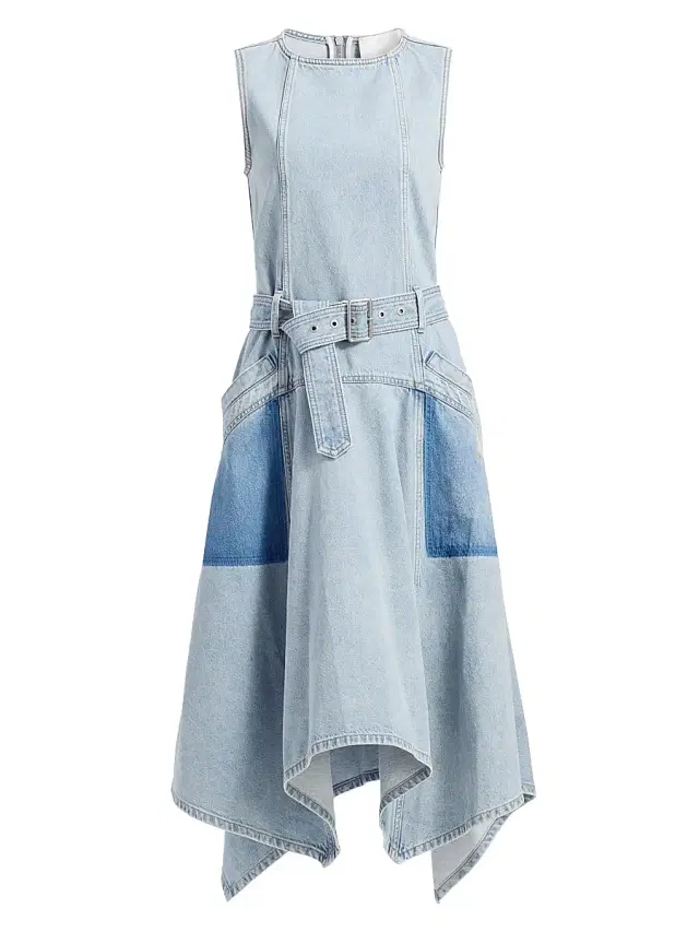 Women's Ghost Patch Belted Denim Midi-Dress - Light Blue