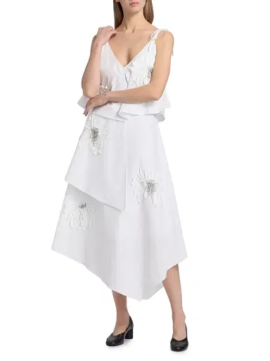 3.1 Phillip Lim Women's Floral-Appliquéd Layered Midi-Dress - White | Thumbnail 2