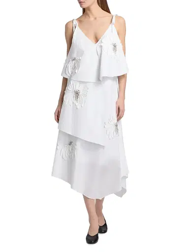 3.1 Phillip Lim Women's Floral-Appliquéd Layered Midi-Dress - White | Thumbnail 3