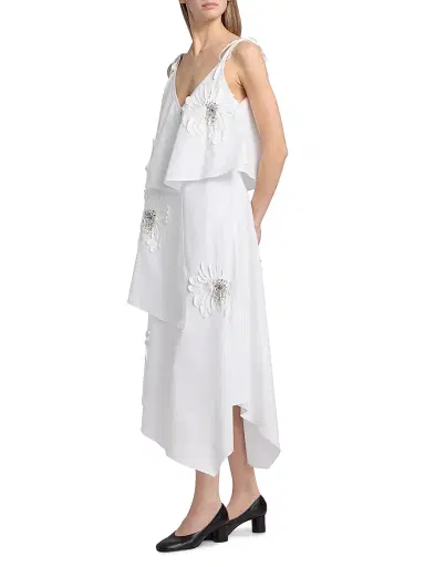 3.1 Phillip Lim Women's Floral-Appliquéd Layered Midi-Dress - White | Thumbnail 4