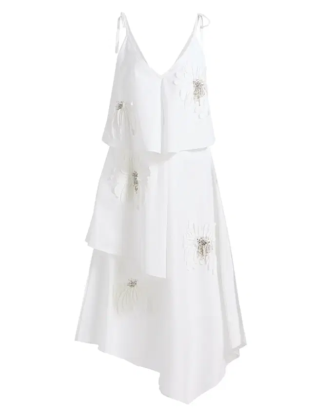 Women's Floral-Appliquéd Layered Midi-Dress - White