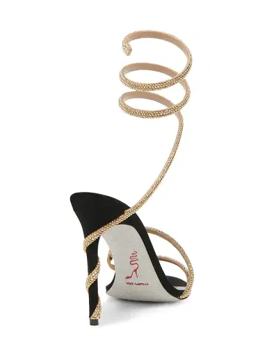 René Caovilla Women's Cleo Margot 105MM Satin Wrap Sandals - Gold Satin Black Suede | Thumbnail 3 René Caovilla Women's Cleo Margot 105MM Satin Wrap Sandals - Gold Satin Black Suede | Thumbnail 3