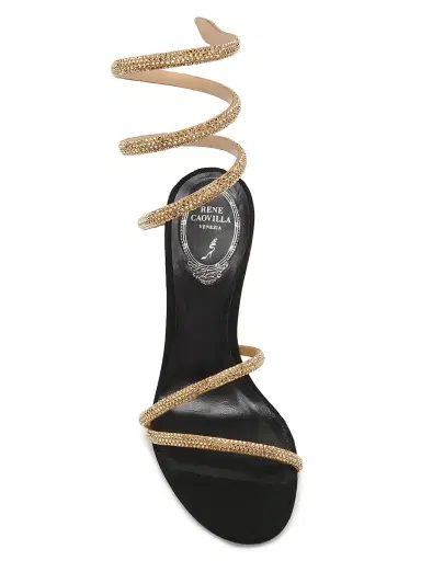 René Caovilla Women's Cleo Margot 105MM Satin Wrap Sandals - Gold Satin Black Suede | Thumbnail 4 René Caovilla Women's Cleo Margot 105MM Satin Wrap Sandals - Gold Satin Black Suede | Thumbnail 4