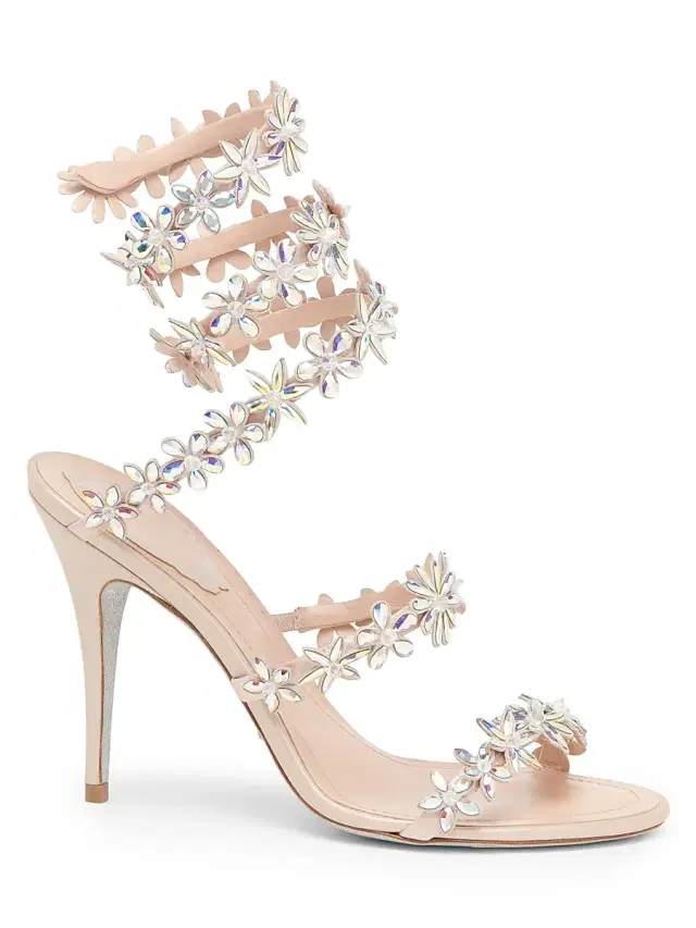 Rene Caovilla Women's Cleo 100MM Satin Wrap Sandals - Beige Satin Crystal