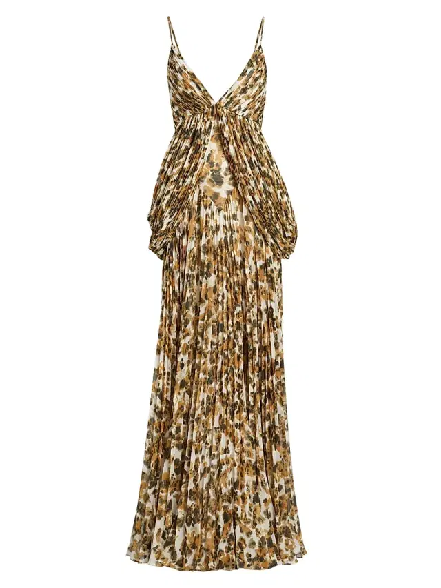 Et Ochs Women's Micah Abstract Chiffon Pleated Gown - Golden Multi