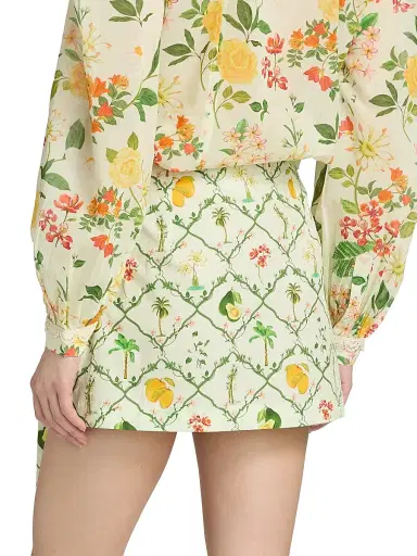 VERANDAH Women's Pushpanjali Botanical Cotton Wrap Miniskirt - Ivory Multi Checks - Size Large | Thumbnail 5