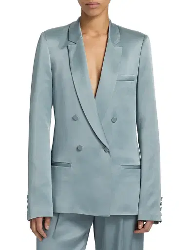 Lapointe Women's Satin Double-Breasted Blazer - Light Slate - Size 12 | Thumbnail 3 Lapointe Women's Satin Double-Breasted Blazer - Light Slate - Size 12 | Thumbnail 3