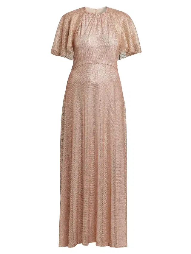Women's Metallic Mesh A-line Gown - Multi Pink