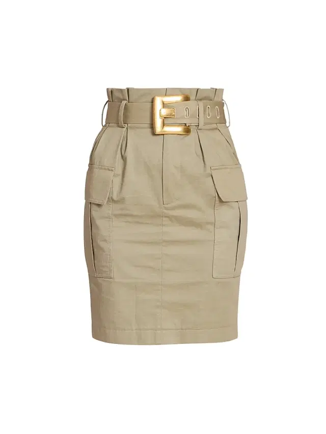 Women's Gabardine Cargo Pencil Skirt - Beige Fonce
