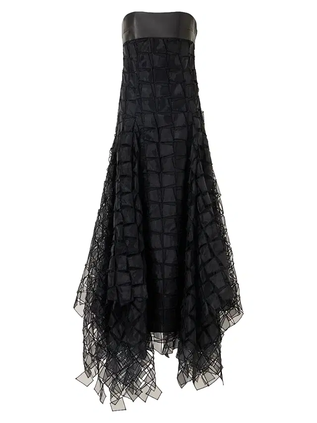 Women's Trapezoid Embroidered Organza Gown - Black