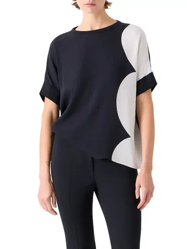 Akris Women's Colorblocked Silk Top - Black White - Size 4 | Thumbnail 3