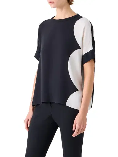 Akris Women's Colorblocked Silk Top - Black White - Size 4 | Thumbnail 4