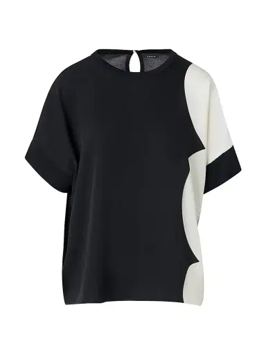 Akris Women's Colorblocked Silk Top - Black White - Size 4 | Thumbnail 1