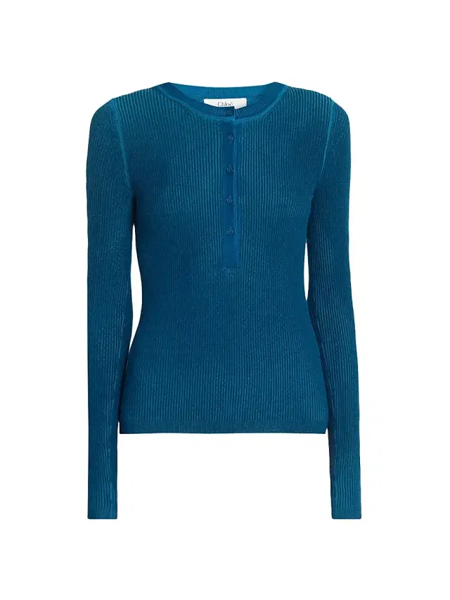 Women's Rib-Knit Wool-Blend Henley - Obscur Blue