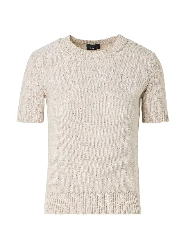 Women's Sequin-Embellished Linen-Blend Knit Top - Greige