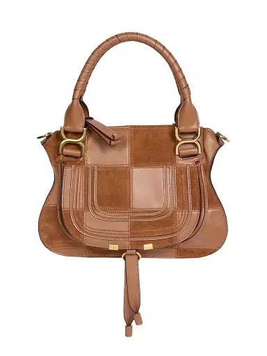 Chloé Women's Marcie Patchwork Leather & Suede Saddle Bag - Dusty Tan | Thumbnail 1 Chloé Women's Marcie Patchwork Leather & Suede Saddle Bag - Dusty Tan | Thumbnail 1
